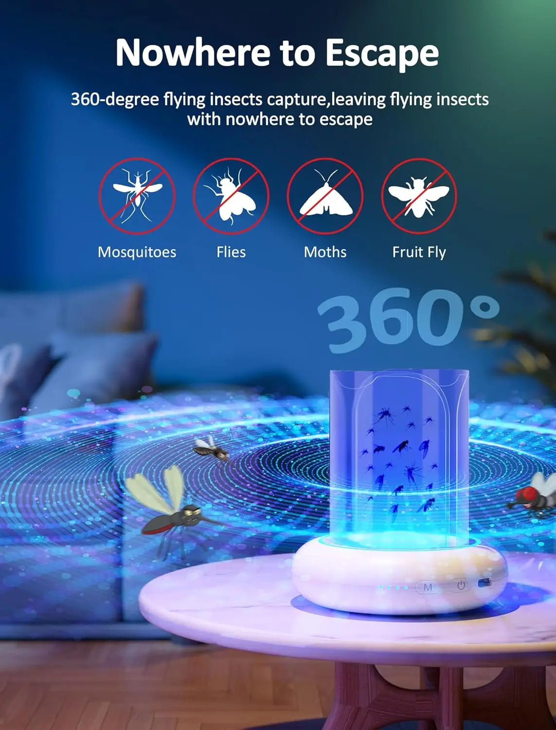 Yavani OEM 360degree High Effective 2000mah Rechargeable Indoor & Outdoor potable Fly Sticky Insects Trap