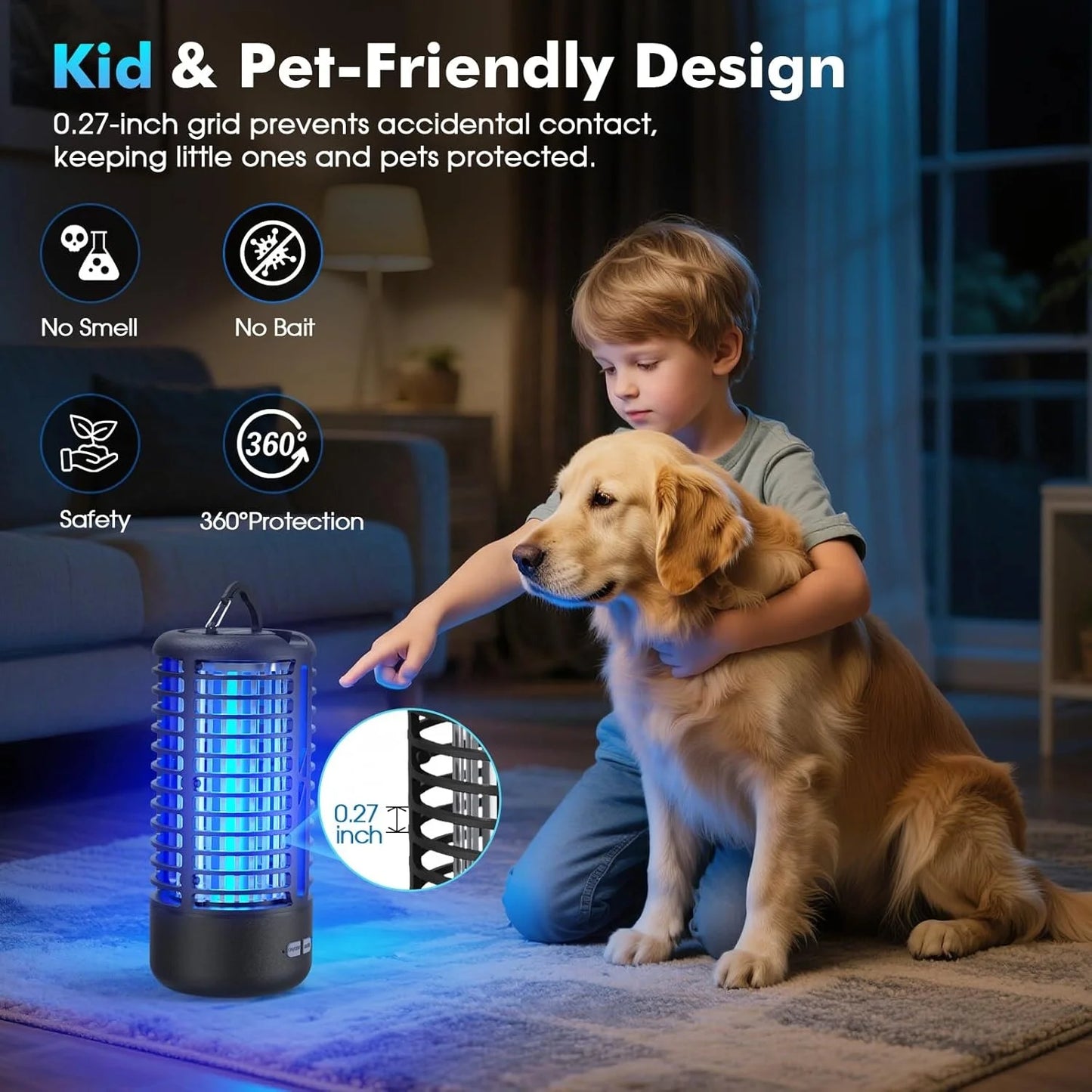 Yavani High Effective Rechargeable Bug Zapper Mosquito Killer with LED Lamp Portable Fly Trap for Indoor/Outdoor Camping