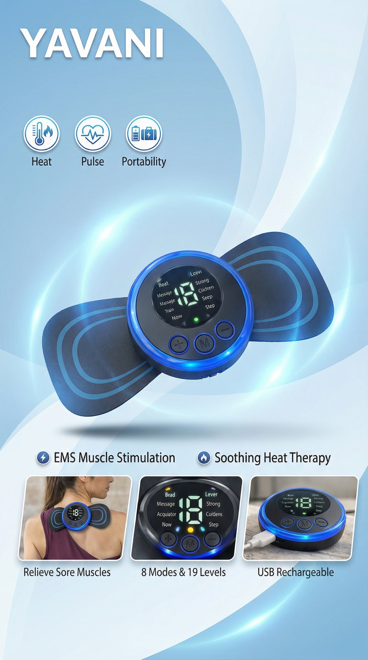 Wireless Ems Pain Relief Heating Pad Sticker Muscle Stimulator Electric Neck Back Massager Mini Massage Stick