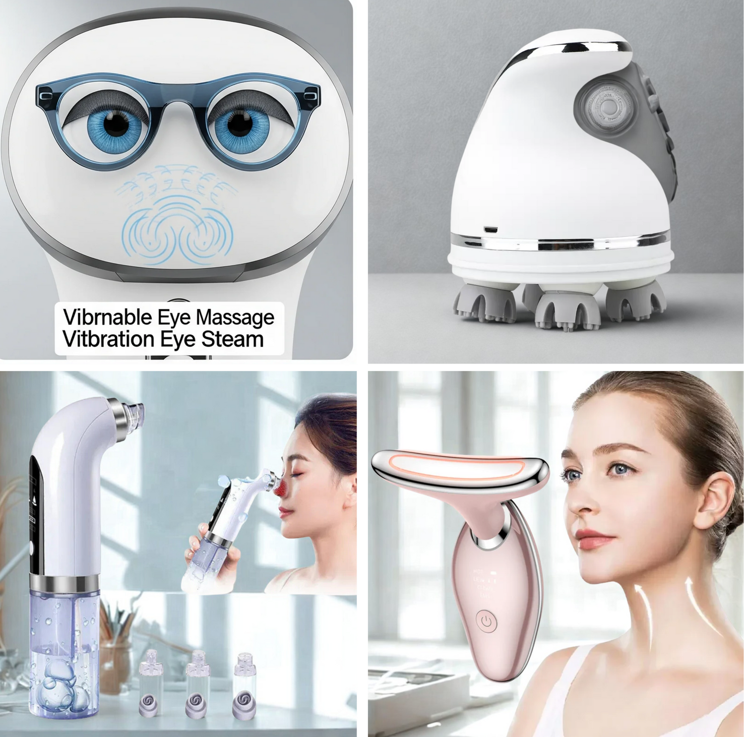Collage of various electronic devices with a focus on eye care and massage.