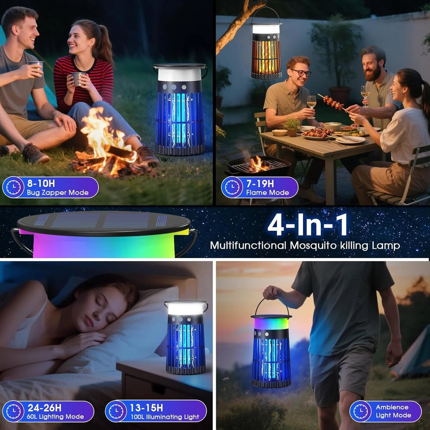 Yavani New PATENT High Quality Outdoor Waterproof Solar Rechargeable Electric Mosquito Killer Lamp Bug Zapper With Flame Light