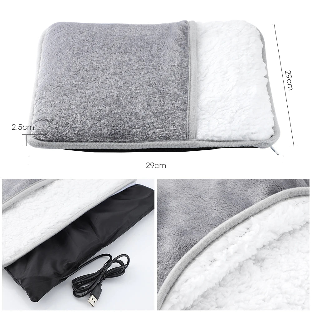 Warm Slippers Flannel USB Electric Heating Pad Foot Warmer for Winter Office Home