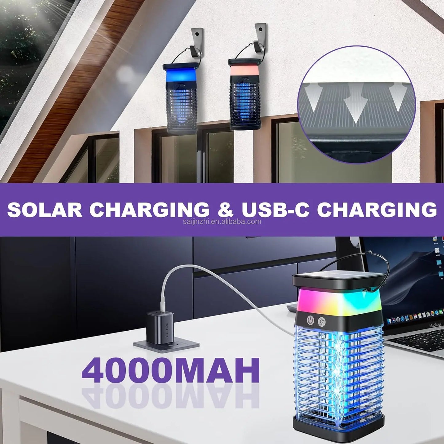 Yavani New Arrival High Effective Indoor/Outdoor UV LED Bug Zapper Solar Powered USB Electrical Shock Mosquito Killer Solid