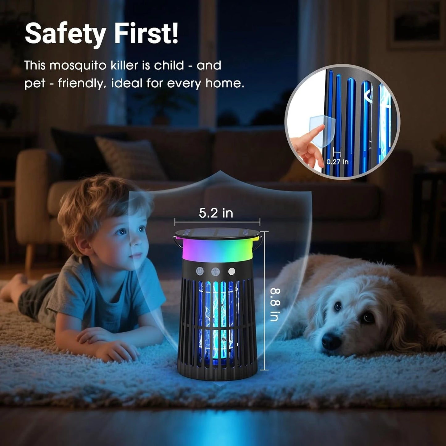 Yavani New PATENT High Quality Outdoor Waterproof Solar Rechargeable Electric Mosquito Killer Lamp Bug Zapper With Flame Light