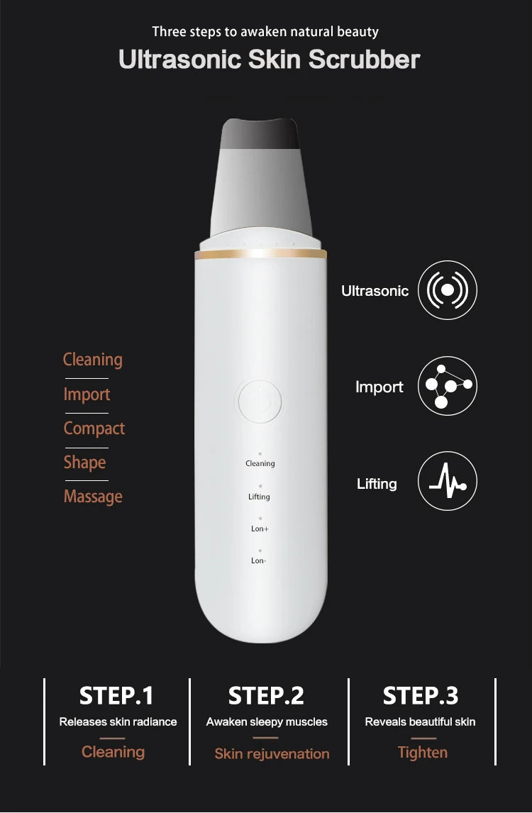 KKS Beauti Product Facial Lift Peeling Sonic Shovel Blackhead Remover Vibration Electric Ultrasonic Face Skin Scrubber Spatula