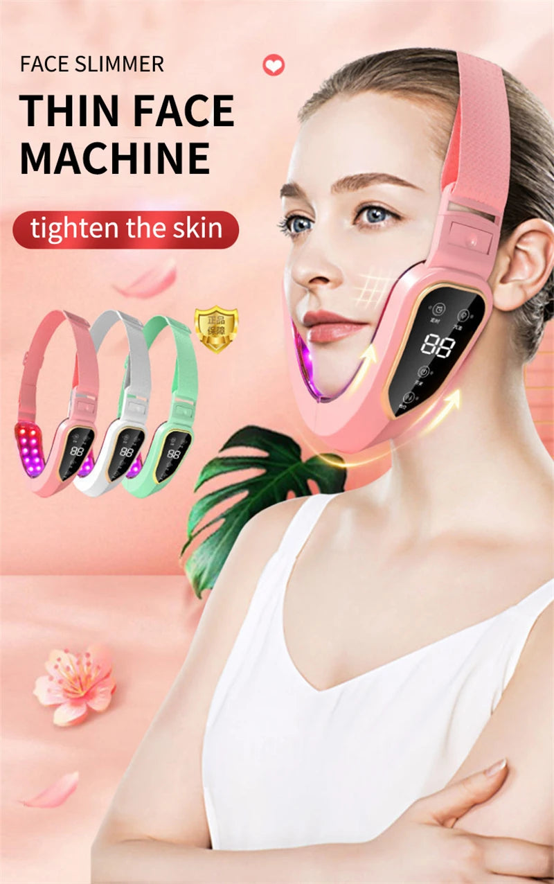 KKS Beauti Product Facial Lift Device Double Chin V Face Shaped Cheek Lift LED Photon Therapy Facial Slimming Vibration Massager