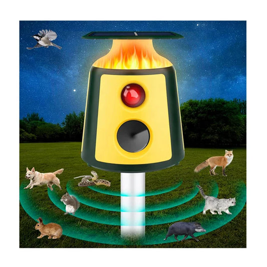 Yavani New Upgraded Solar Animal Repeller Ultrasonic Deer Repellent Devices with Motion Sensor and Flame Light Cat Repellent