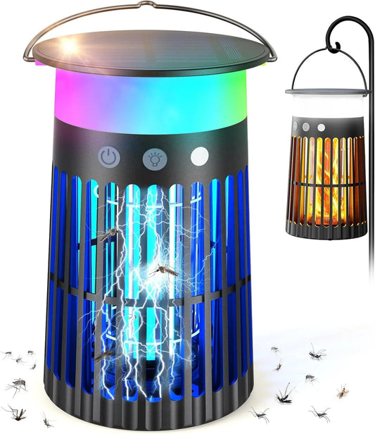 Yavani New PATENT High Quality Outdoor Waterproof Solar Rechargeable Electric Mosquito Killer Lamp Bug Zapper With Flame Light