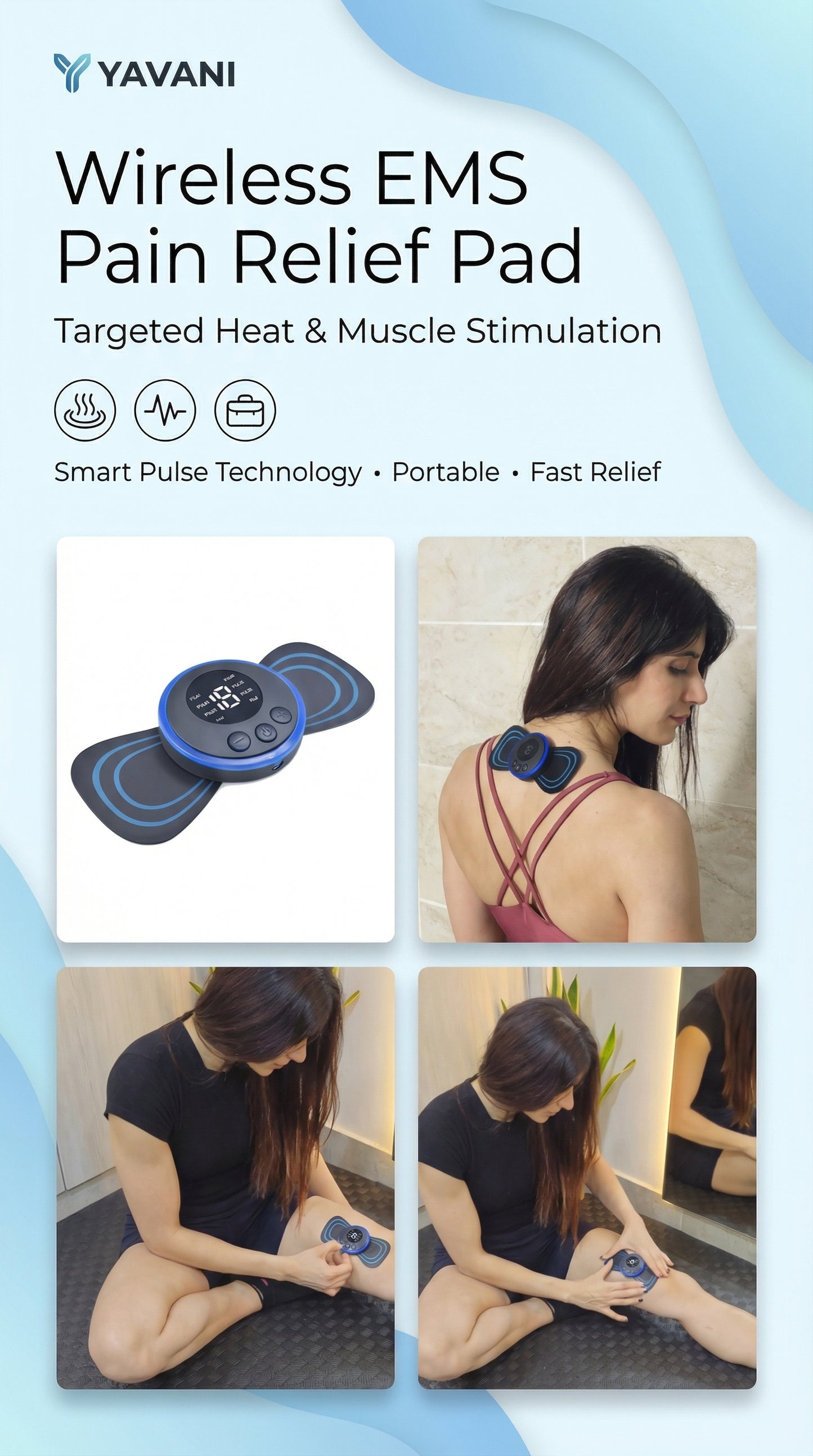 Wireless Ems Pain Relief Heating Pad Sticker Muscle Stimulator Electric Neck Back Massager Mini Massage Stick